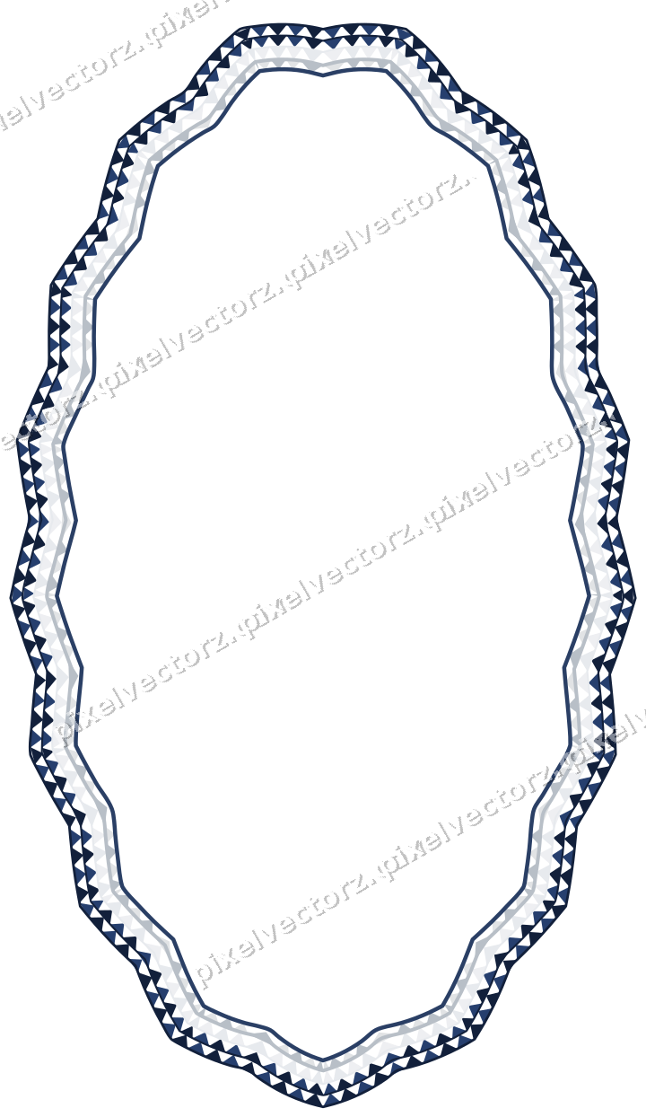 Decorative line art frame in dark blue and white with oval