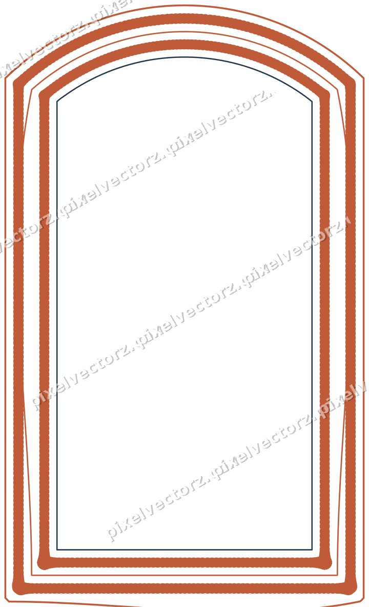 Decorative line art frame in orange and cyan with label plaque
