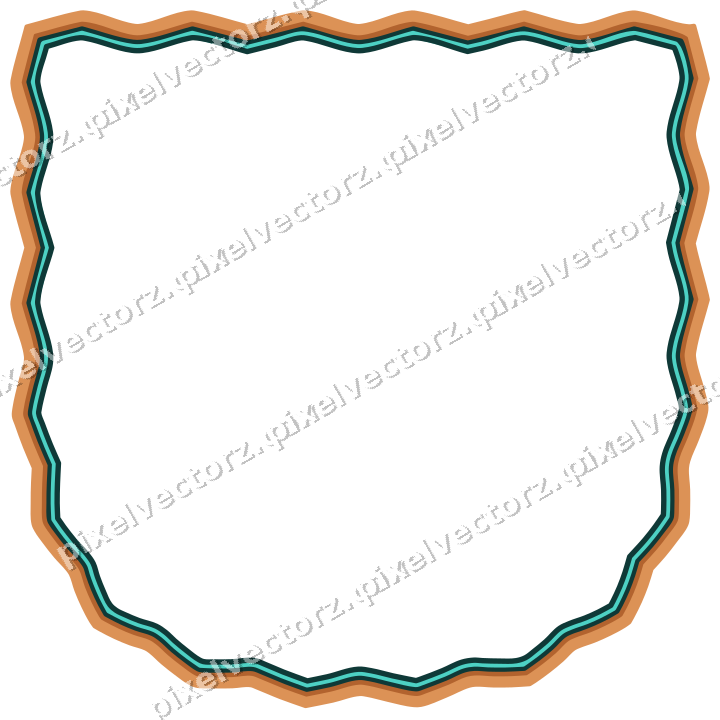 Decorative line art frame in orange and teal with shield