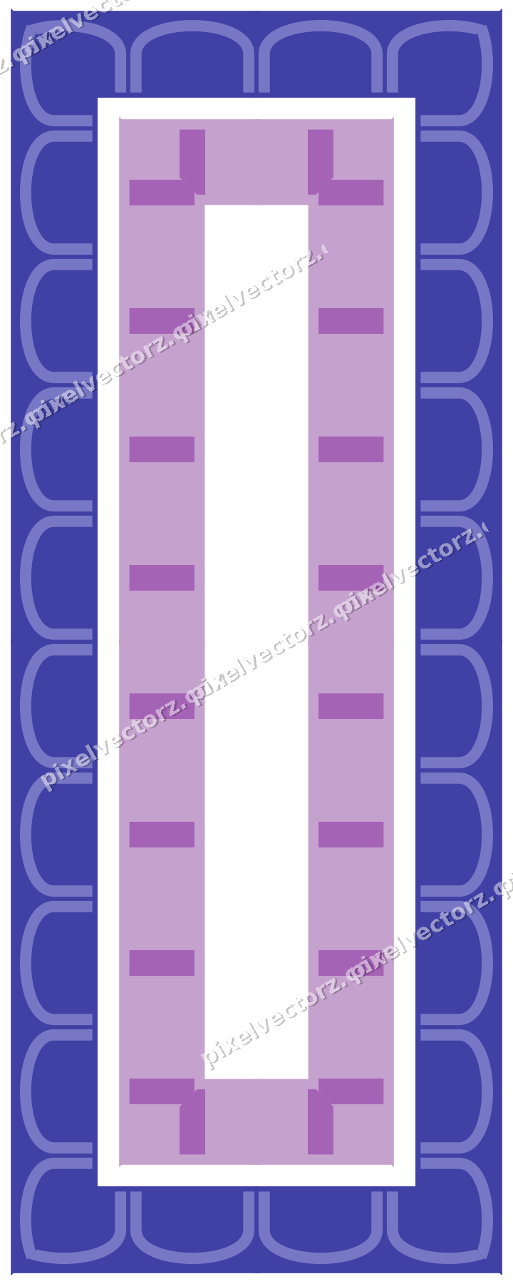 Decorative picture frame border in purple and blue with arcade frieze