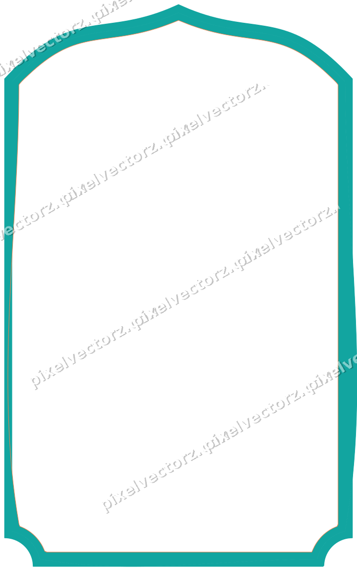 Decorative line art frame in orange and teal with label plaque