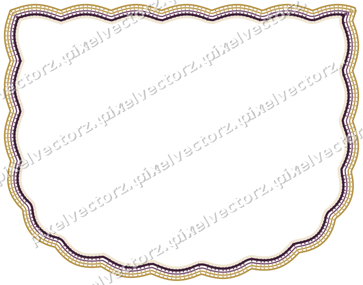 Decorative line art frame in dark magenta and amber with shield