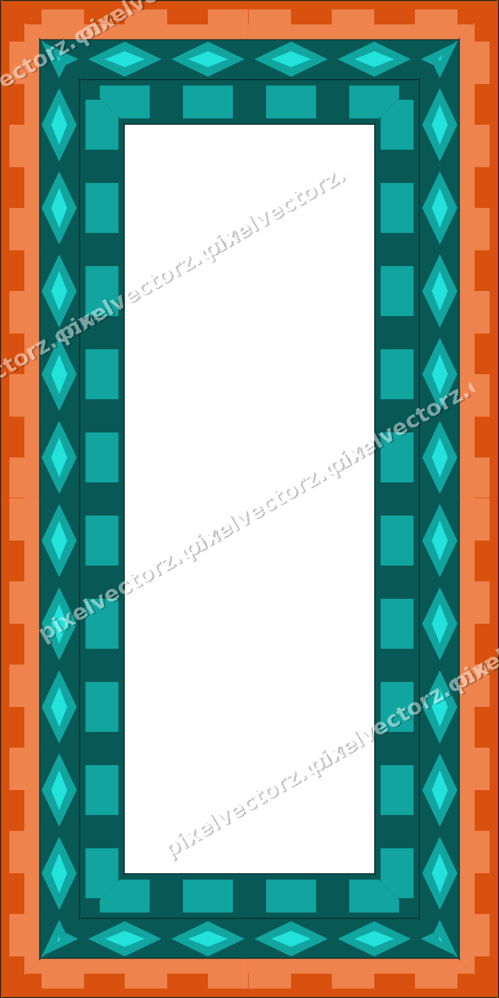 Decorative picture frame border in orange and teal with diamond band