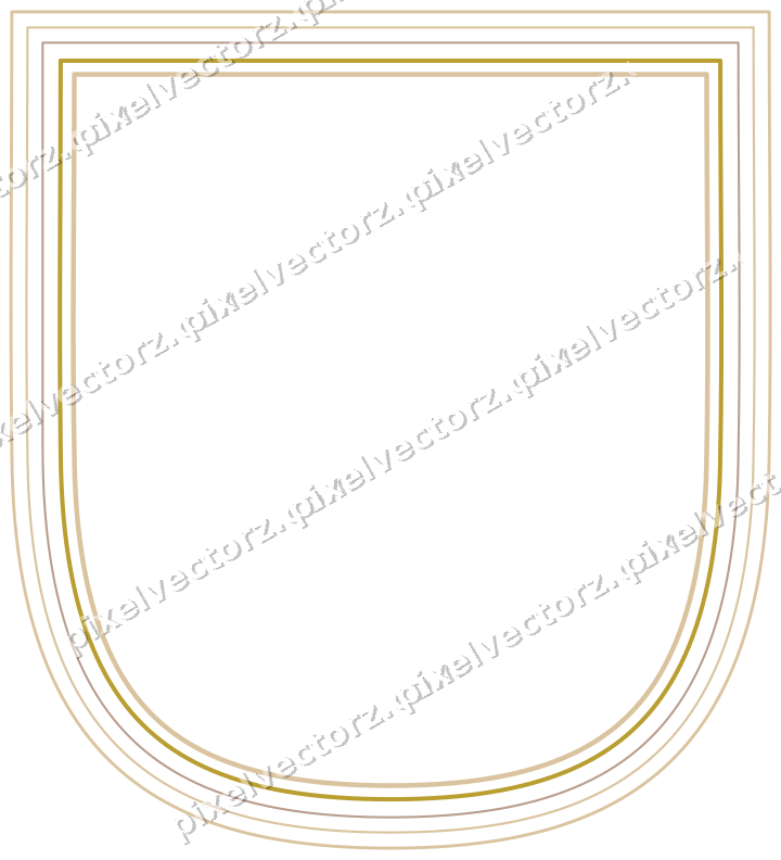 Decorative line art frame in amber and pale orange with shield