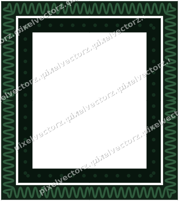 Decorative picture frame border in dark green and amber with wave band
