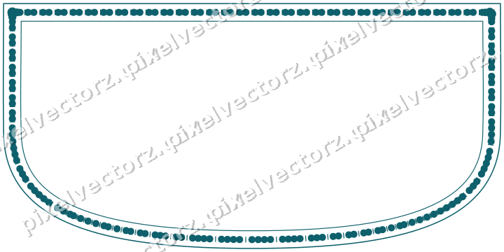 Decorative line art frame in amber and dark teal with shield