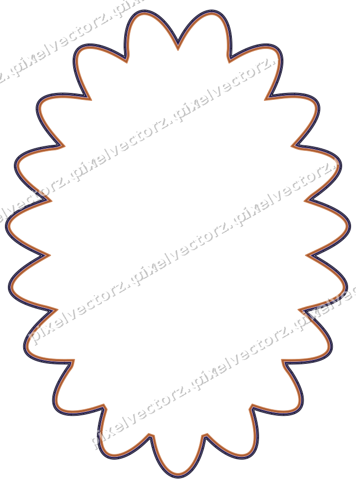Decorative line art frame in orange and blue with oval