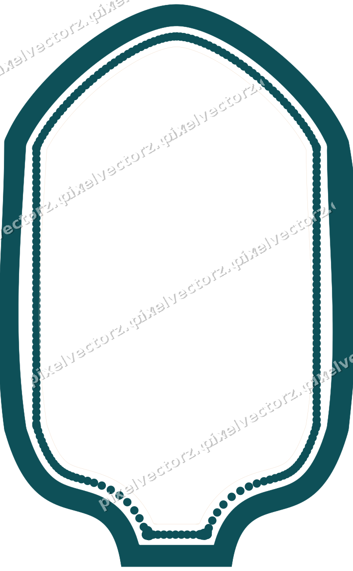 Decorative line art frame in dark teal and orange with label plaque