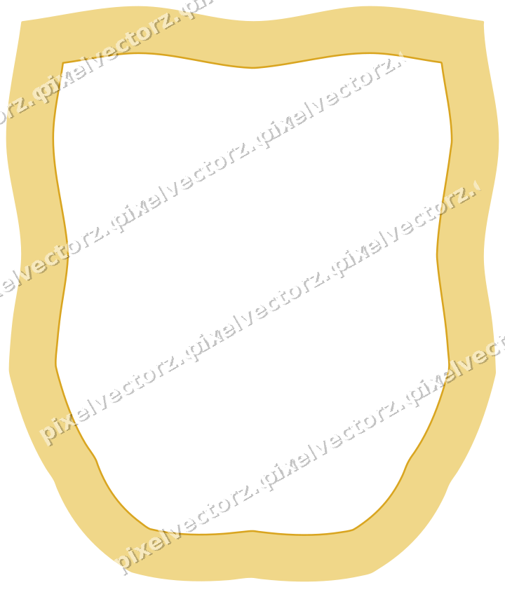 Decorative line art frame in amber and purple with shield