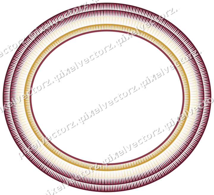 Decorative line art frame in dark pink and amber with oval and dentil