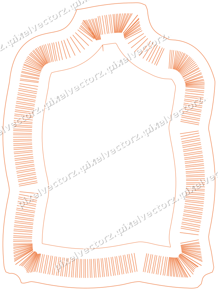 Decorative line art frame in orange and teal with label plaque