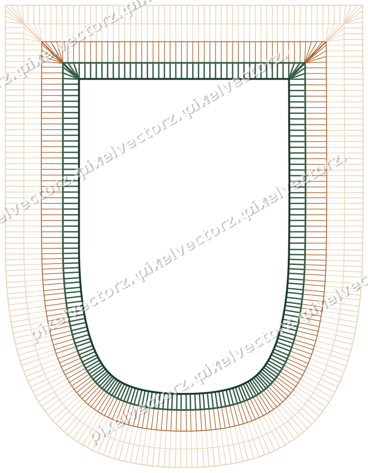 Decorative line art frame in dark green and orange with shield