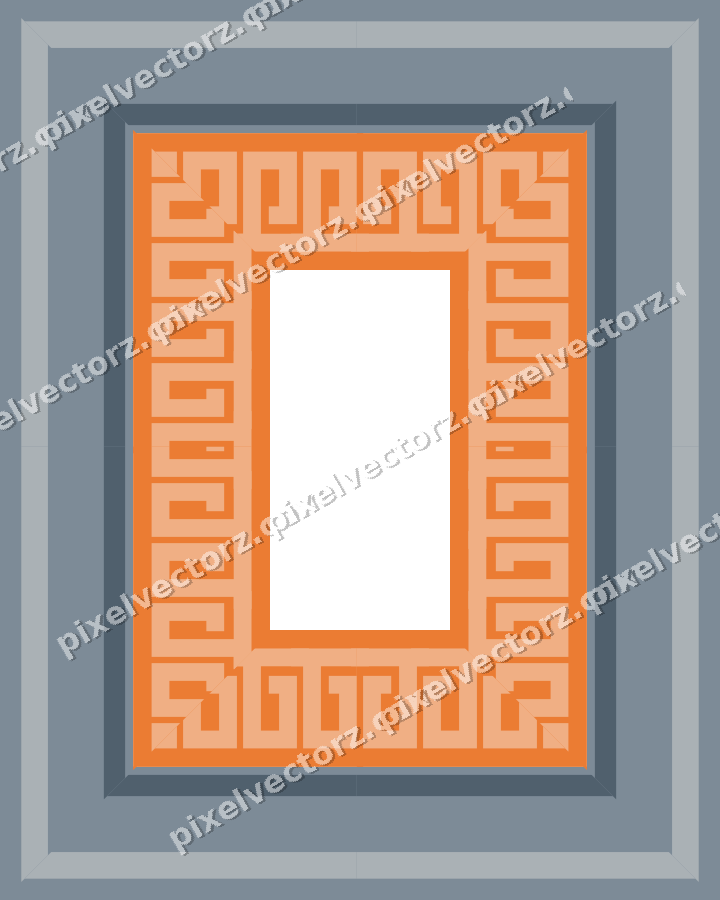 Decorative picture frame border in blue and orange with greek key