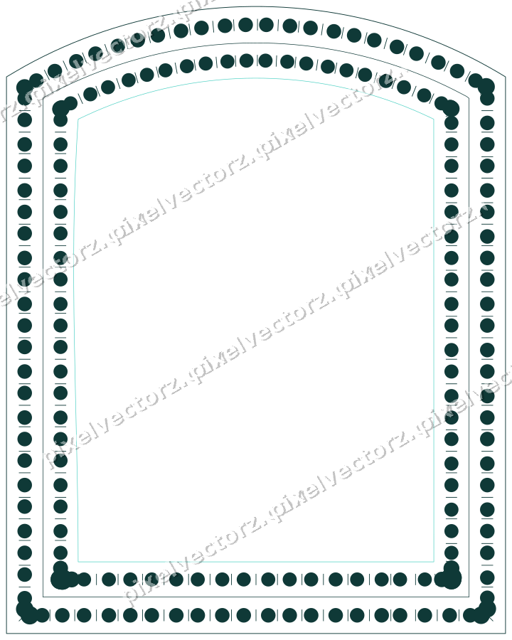 Decorative line art frame in orange and teal with label plaque