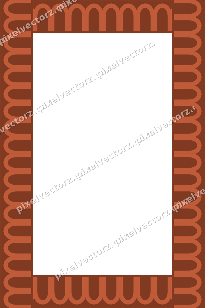 Decorative picture frame border in orange and cyan with arcade frieze