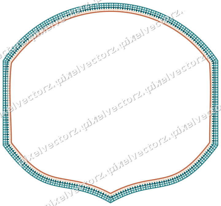 Decorative line art frame in dark teal and orange with label plaque