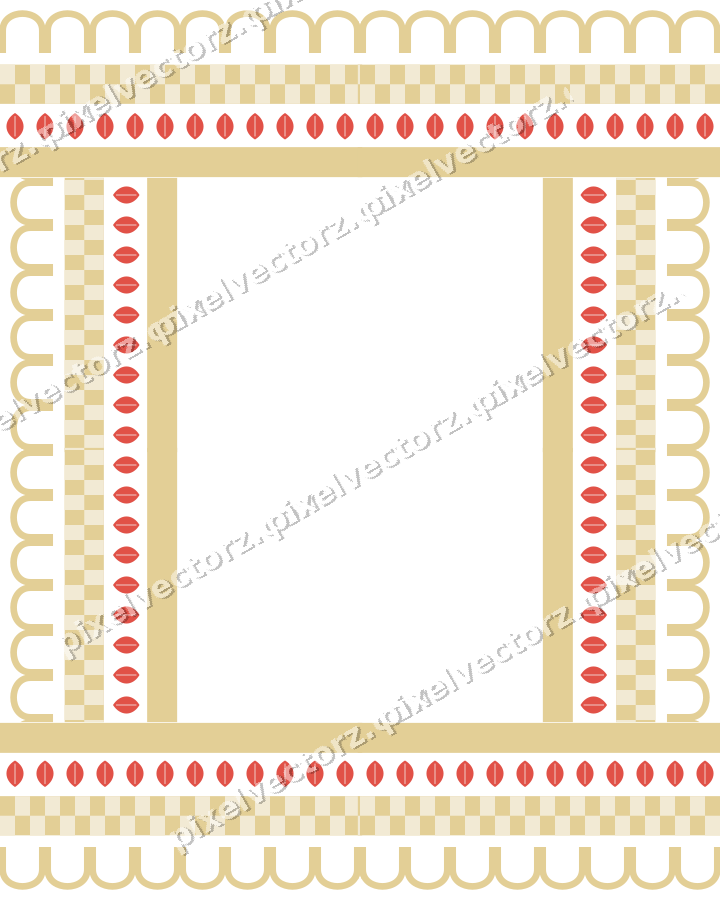 Decorative picture frame border in red and orange with leaf moulding
