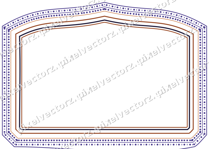 Decorative line art frame in orange and blue with label plaque