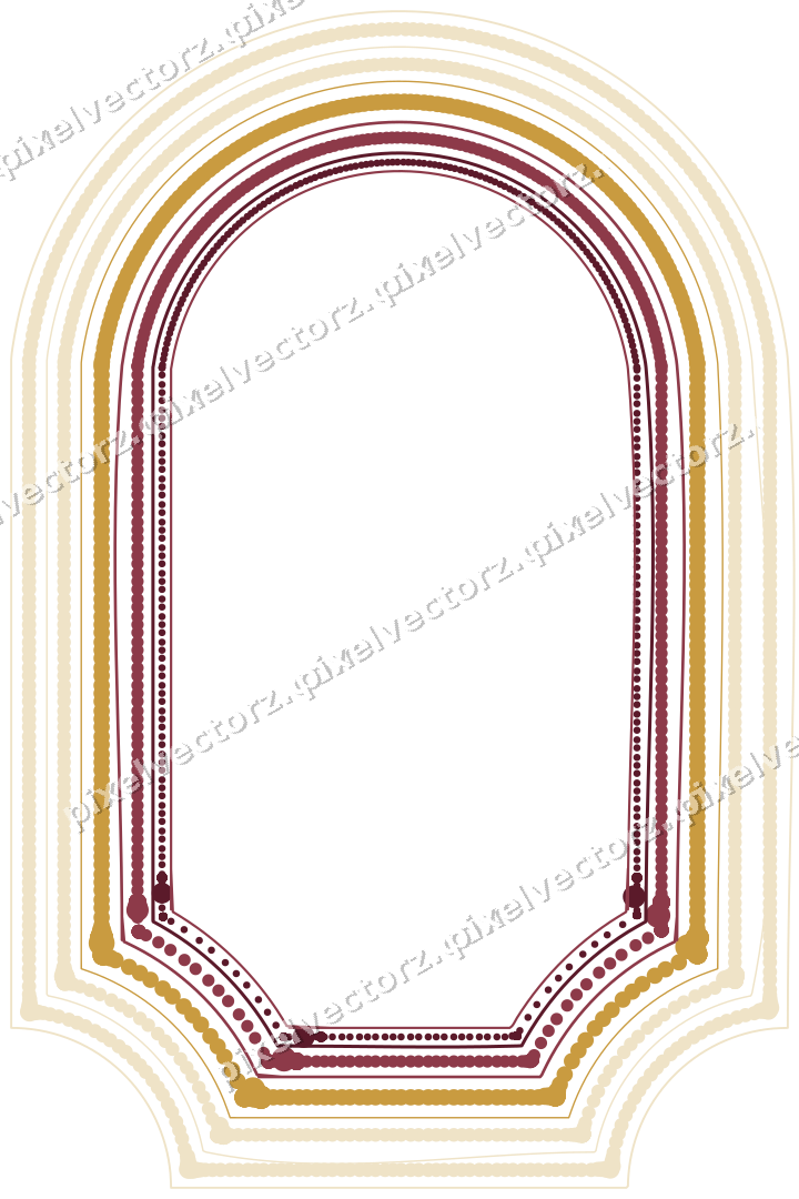 Decorative line art frame in dark pink and amber with label plaque