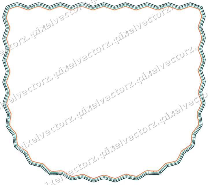 Decorative line art frame in orange and teal with shield