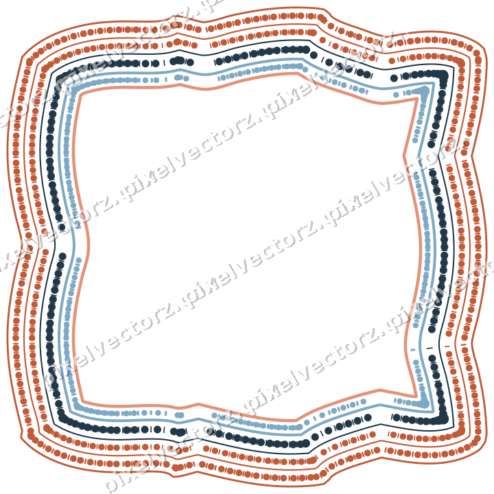 Decorative line art frame in orange and cyan with label plaque