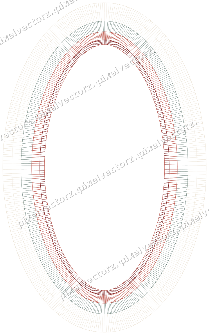 Decorative line art frame in dark red and dark green with oval