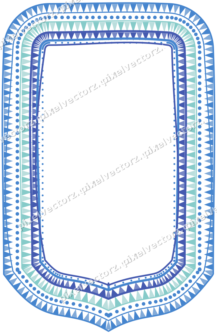 Decorative line art frame in blue and cyan with label plaque