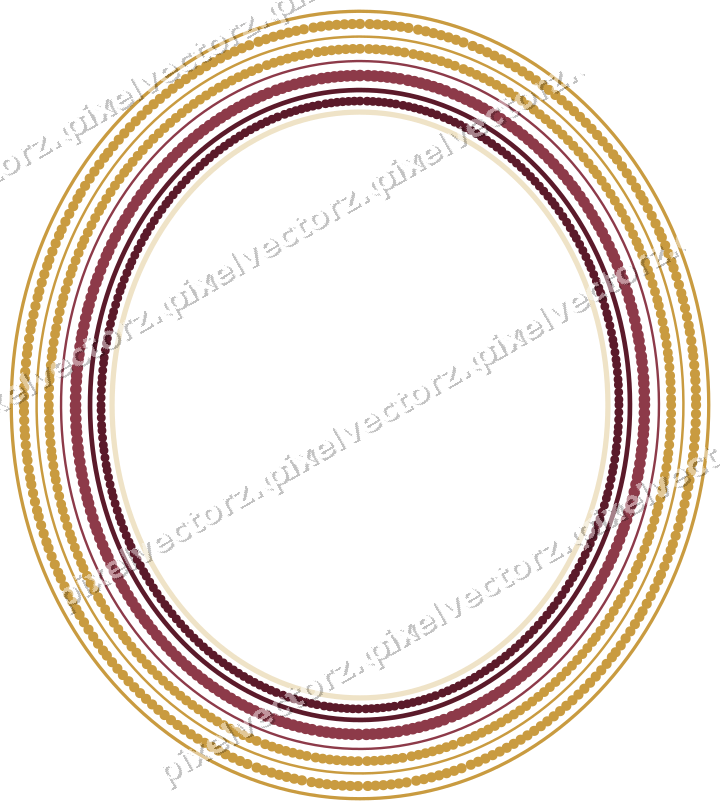 Decorative line art frame in dark pink and amber with oval