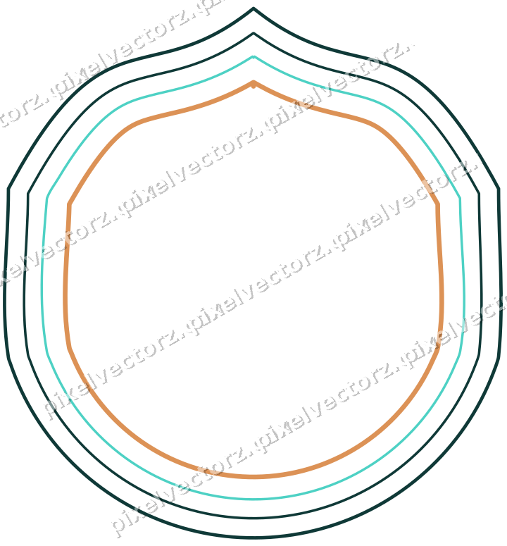 Decorative line art frame in orange and teal with label plaque