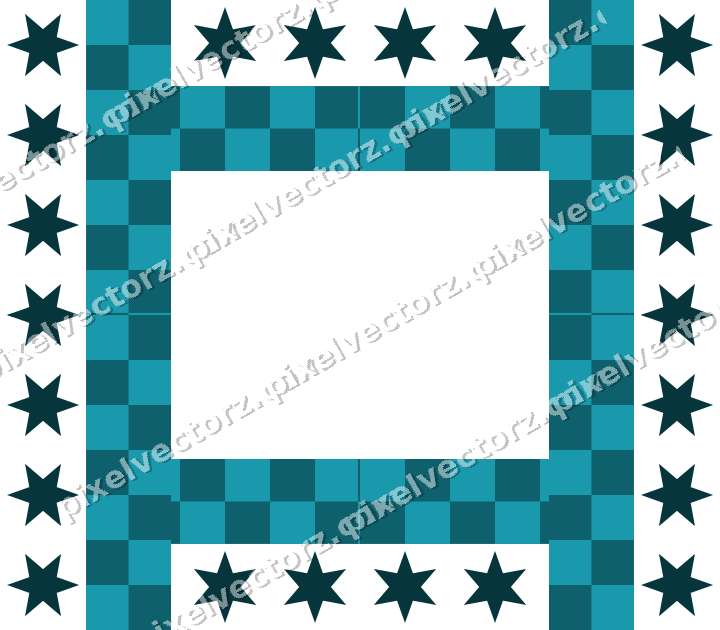 Decorative picture frame border in amber and dark teal with star band