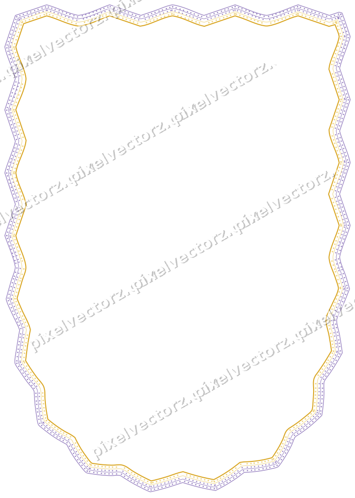 Decorative line art frame in amber and purple with shield