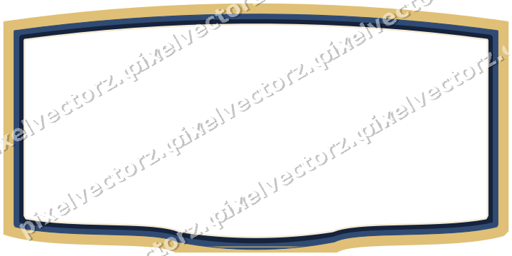 Decorative line art frame in dark blue and amber with label plaque