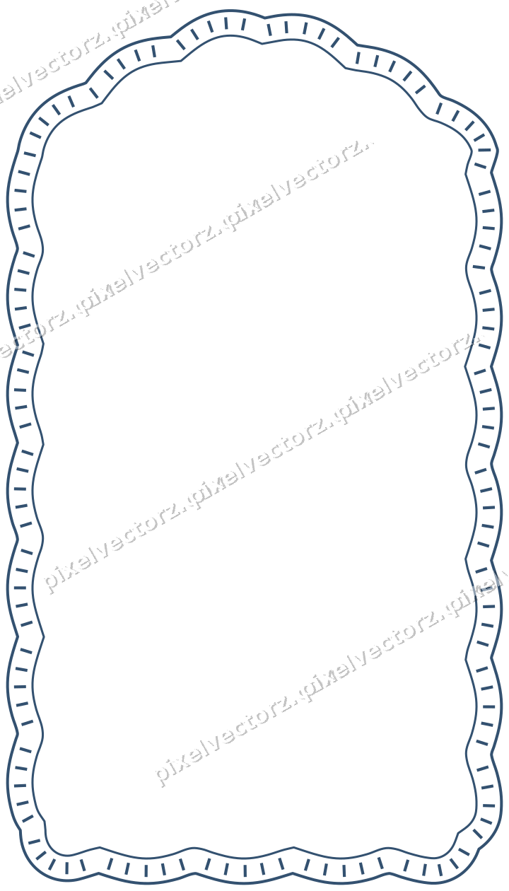 Decorative line art frame in dark blue and orange with label plaque
