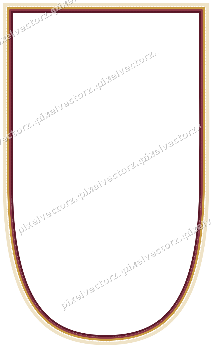 Decorative line art frame in dark pink and amber with shield