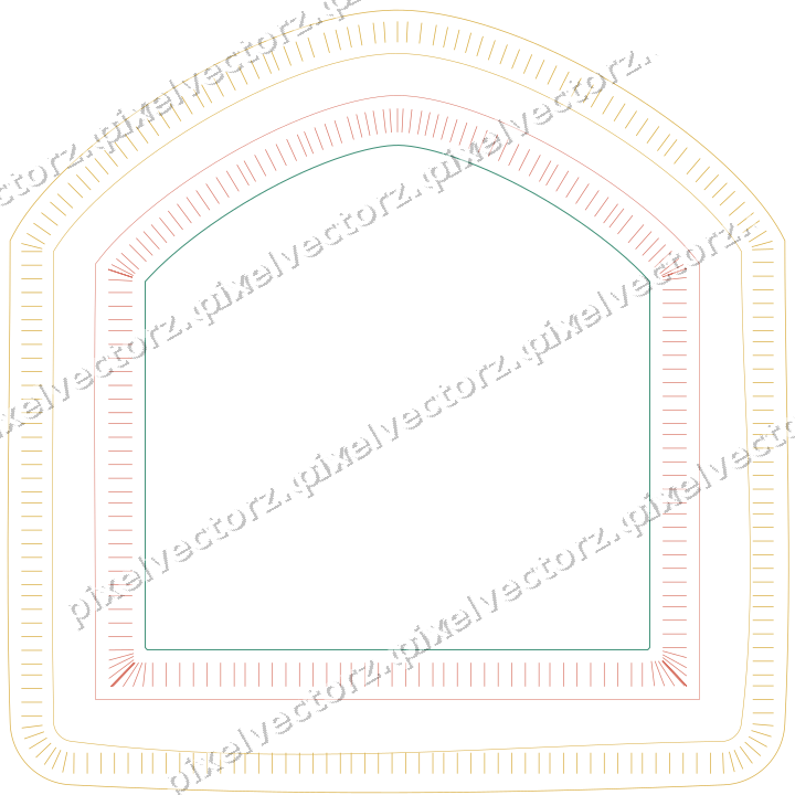 Decorative line art frame in amber and green with label plaque
