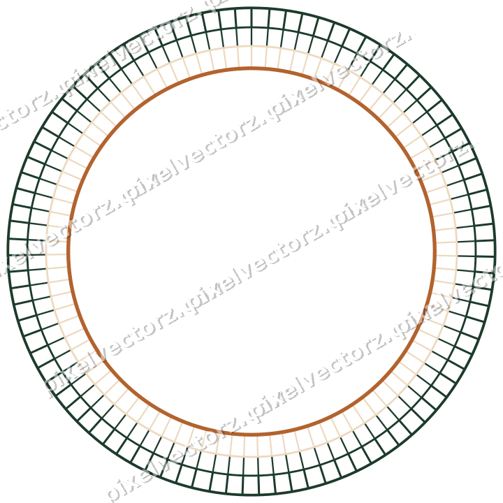 Decorative line art frame in dark green and orange with oval