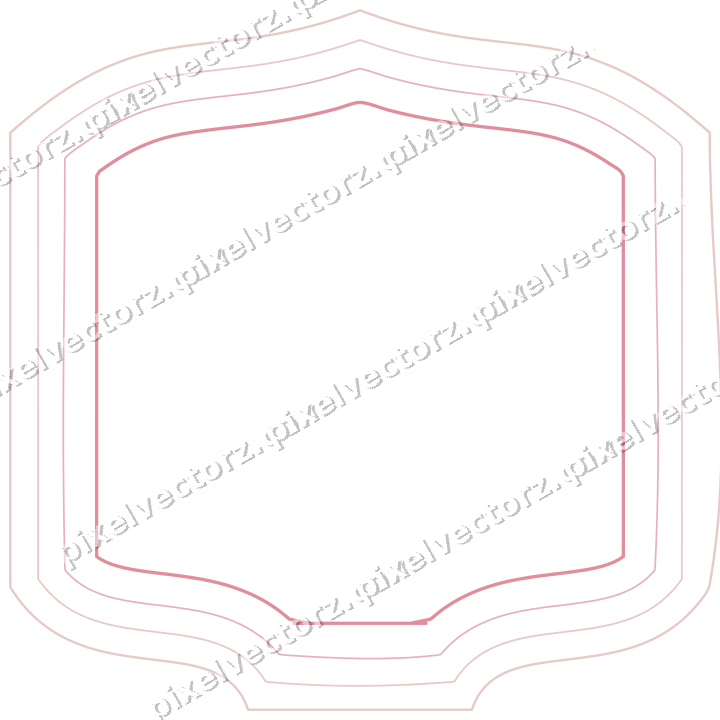 Decorative line art frame in pale pink and pale red with label plaque