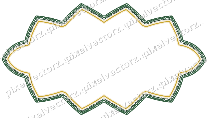 Decorative line art frame in dark green and amber with oval