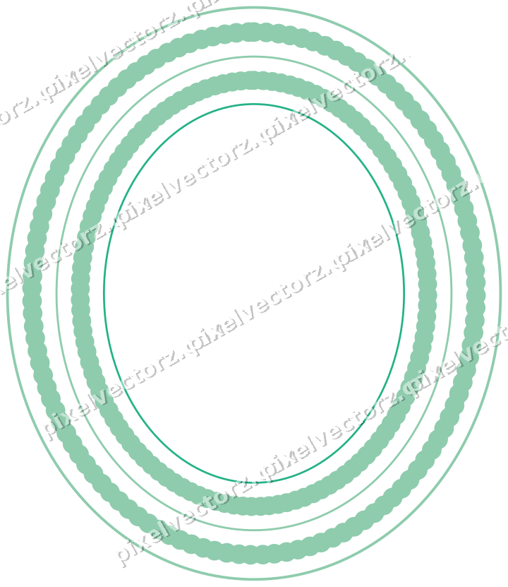 Decorative line art frame in green and teal with oval and beaded line