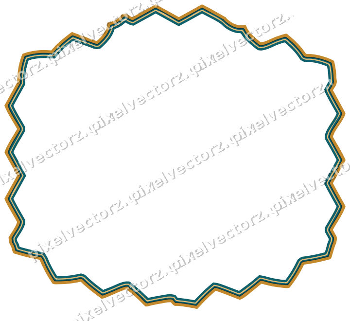 Decorative line art frame in amber and dark teal with label plaque