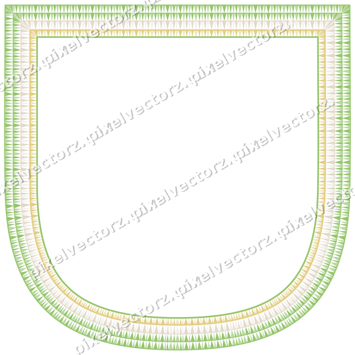 Decorative line art frame in lime and yellow with shield and dentil