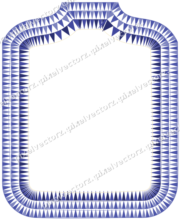 Decorative line art frame in dark blue and amber with label plaque