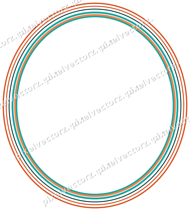 Decorative line art frame in orange and teal with oval