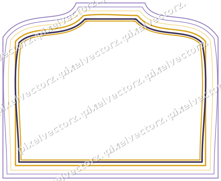 Decorative line art frame in amber and purple with label plaque