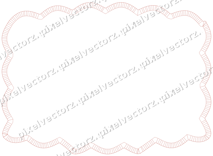 Decorative line art frame in dark red and dark green with label plaque
