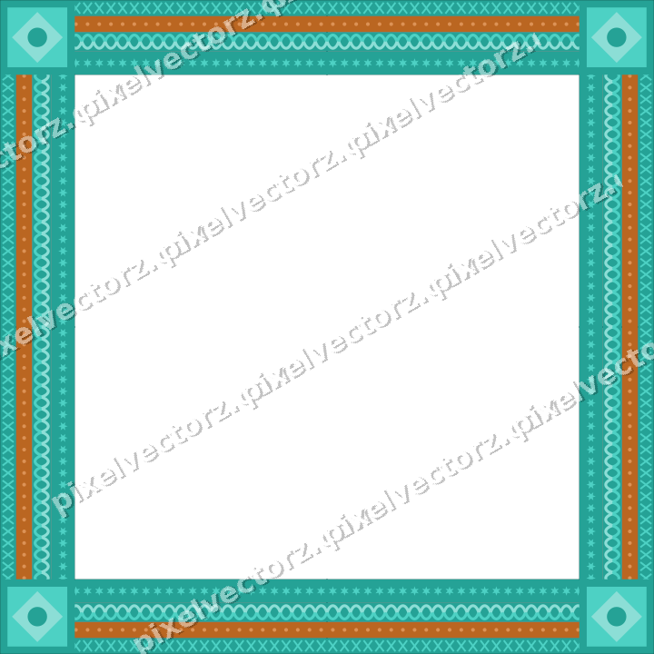 Decorative picture frame border in orange and teal with cross band