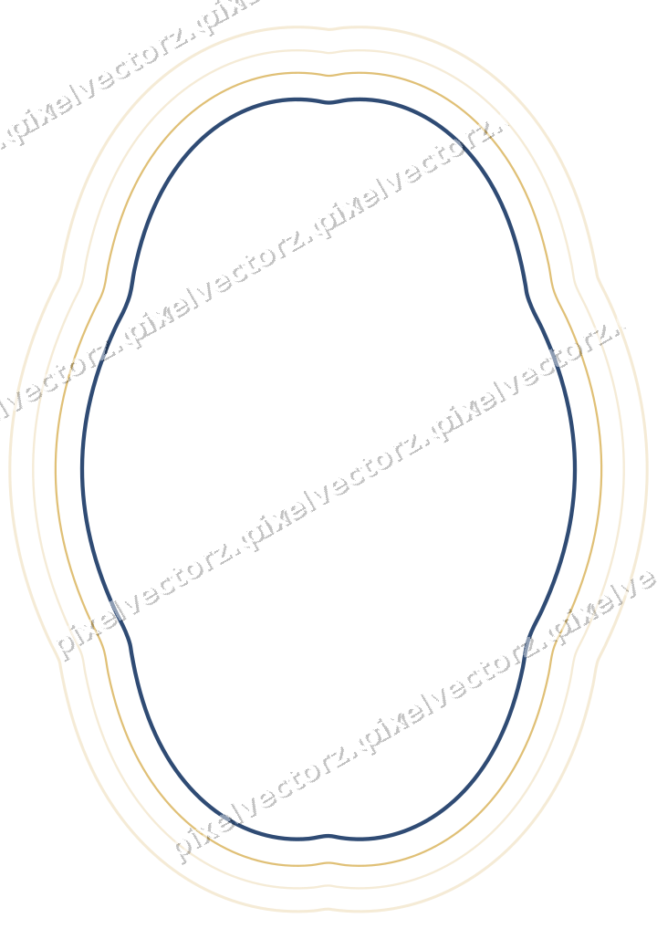 Decorative line art frame in dark blue and amber with oval