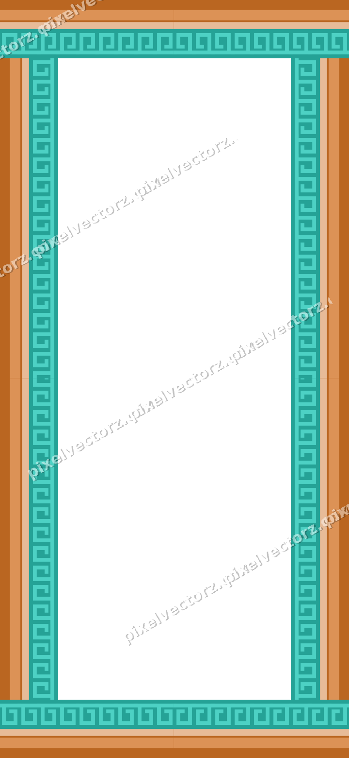 Decorative picture frame border in orange and teal with greek key