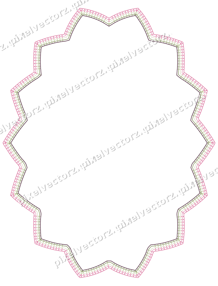 Decorative line art frame in lime and pink with oval and zigzag edge