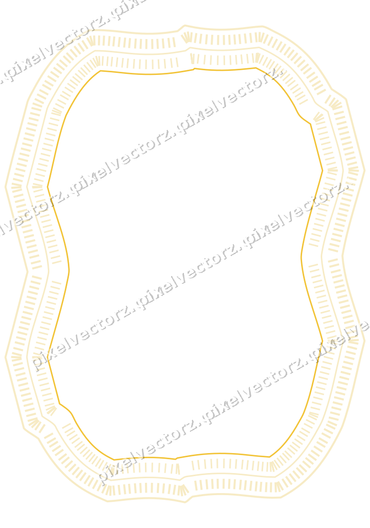 Decorative line art frame in dark blue and amber with label plaque